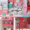 Handmade 3D Wooden Miniatures Doll House Pink Cafe Dollhouse Furniture Diy Miniature Toys for Girls Birthday Gifts - Toys Ace