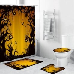 Dark Goldenrod Halloween Series Decorative Toys Bathroom Toilet Cover+Non-slip Pedestal Rug+Bath Mat / Waterproof Shower Curtain Halloween Style