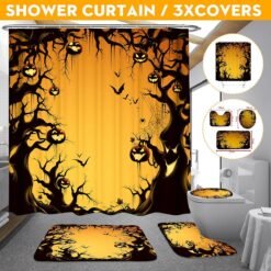 Goldenrod Halloween Series Decorative Toys Bathroom Toilet Cover+Non-slip Pedestal Rug+Bath Mat / Waterproof Shower Curtain Halloween Style