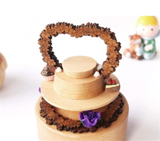 Bisque Loving Birthday Cake Rotating Wooden Music Box for Gift