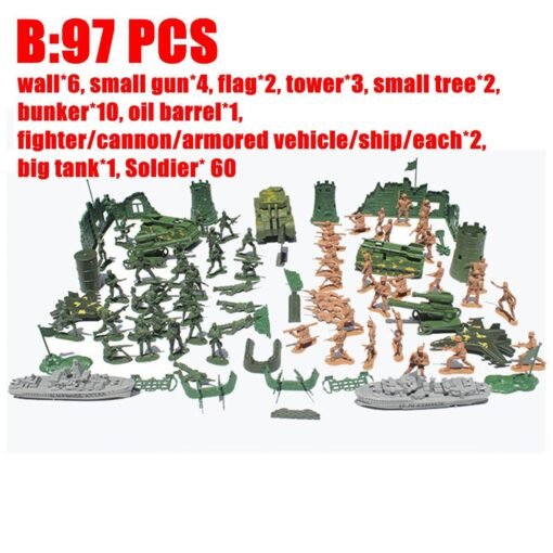 Rosy Brown 97/114/127PCS Soldier Army Grenade Tank Aircraft Rocket Sand Scene Kid Model Toys