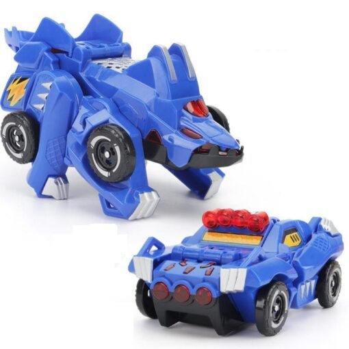 Royal Blue Electric Transformed Dinosaur Chariot Car Diecast Model Toy with LED Lights for Kids Gift