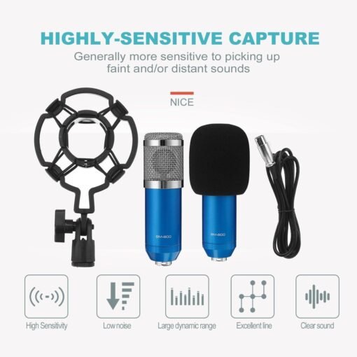 Dark Cyan Bakeey Basic Condenser Microphone BM-800 Cardioid Studio Recording Microphone with Shock Mount XLR Cable