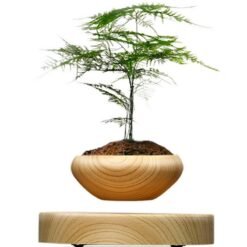 Sienna Magnetic Suspended Potted Plant Wood Grain Round LED Indoor Pot Home Office Decoration
