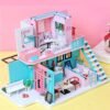 Handmade 3D Wooden Miniatures Doll House Pink Cafe Dollhouse Furniture Diy Miniature Toys for Girls Birthday Gifts - Toys Ace