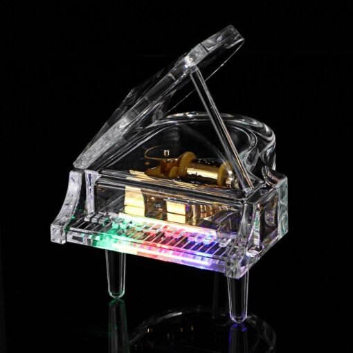Lemon Chiffon Acrylic Piano Shape Music Box with Light Home Decoration Birthday Gifts