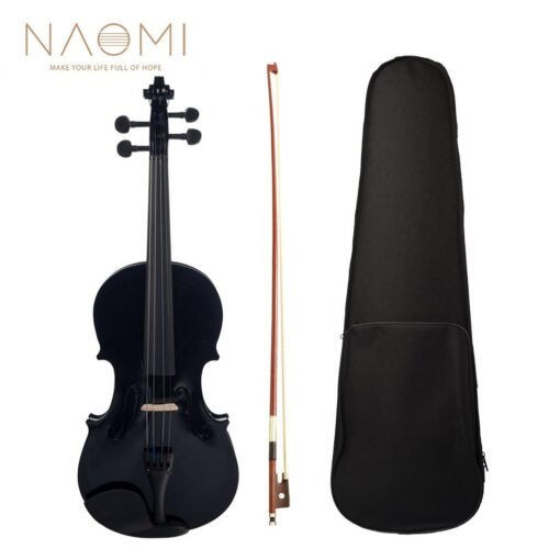 Black NAOMI 4/4 Black Acoustic Violin Spruce Top & Ebony Fitting Basswood Violin Outfit for Beginners W/Violin Case+Bow