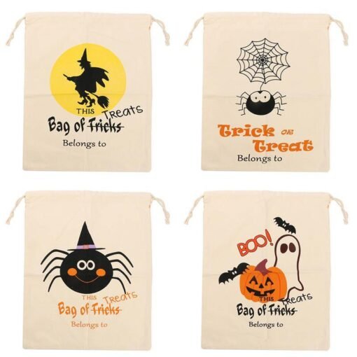 Bisque Halloween Pumpkin Canvas Bags Beam Port Drawstring Sack Candy Gift Bags