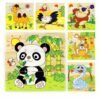 Yellow Children Cartoon Puzzle Blocks Colorful Educational Wooden Kids Toys