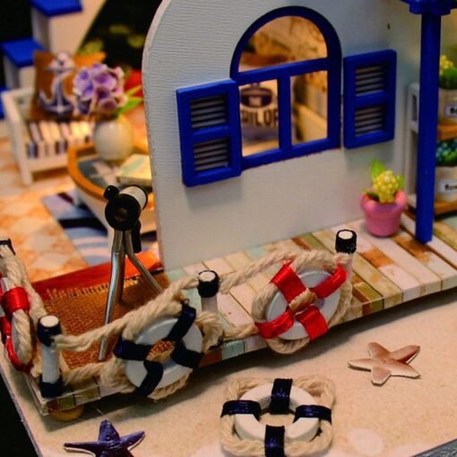 DIY LED Light Coastal Villa Doll House Miniatures Furniture Gift Kit - Toys Ace