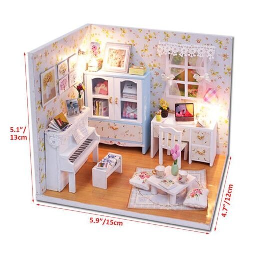 Wooden DIY Handmade Assemble Miniature Doll House Kit Toy with LED Light Dust Cover for Gift Collection Home Decoration - Toys Ace