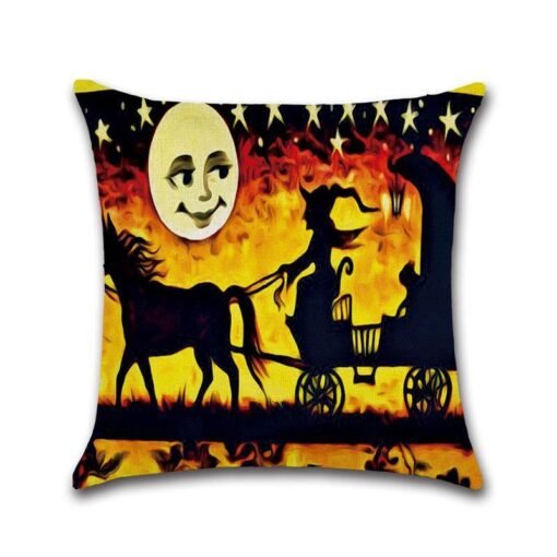 White Halloween Series Ancient House Witch Pumpkin Cat Pillow Cover Decorative Toys