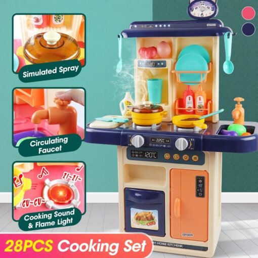 Cadet Blue Children Play House Spray Kitchen Toy Set Sound And Light Water Simulation Cooking Utensils Early Education Puzzle Toys