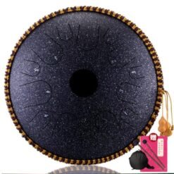 Black Hluru 14 Inch 14 Tone C Key Ethereal Drum Steel Tongue Drum Percussion Handpan Instrument with Drum Mallets and Bag