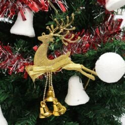 Dark Khaki Christmas Tree Reindeer Elk Deer Bell Ornament Pendant Xmas Party Hanging Decor
