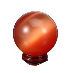 White Cat Eye Crystals Ball Sphere 50-60mm Asian Quartz Rock Healing Home Decor + Stand