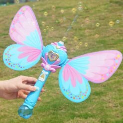 Pale Turquoise Electric Magic Wing Wand Automatic Soap Bubble Blowing Blower with Light Music Funny Novelties Toys For Kids Gifts