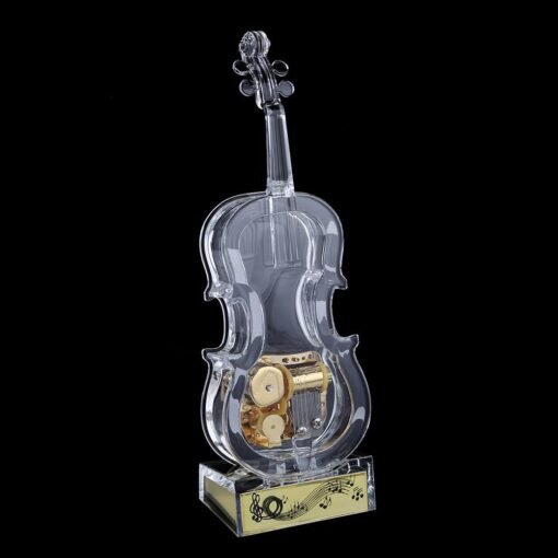 Slate Gray Mechanical Wind-up Violin Shape Music Box Home Decoration Birthday Gifts