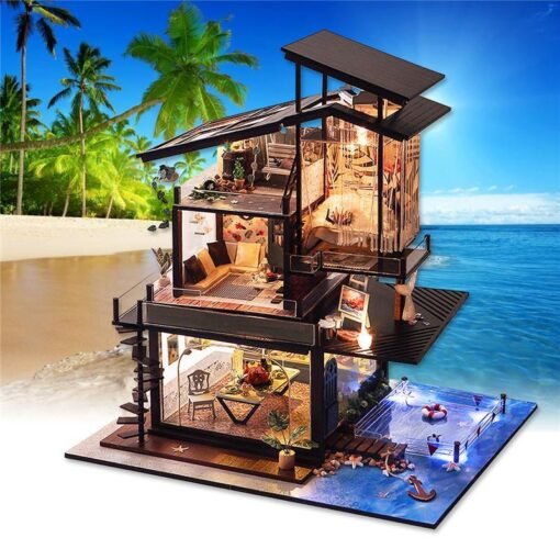 T-Yu Dollhouse DIY Valencia Coastal Villa Doll House Miniature Furniture Kit Collection Gift - Toys Ace